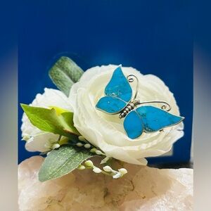 Vintage Navajo Sterling Silver Turquoise Butterfly Brooch Pin